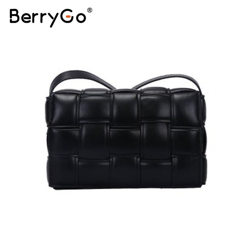 Berrygo casual damevesker 5 farger fresh daily skulderveske street style skinn dameveske gitterveske: Svart