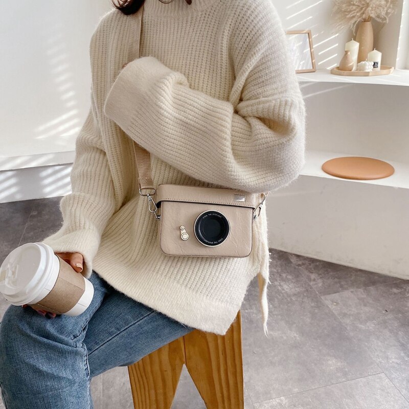 Kvinder pu læder kamerataske form clutch dame håndtaske vintage crossbody skuldertasker dame casual mini messenger taske