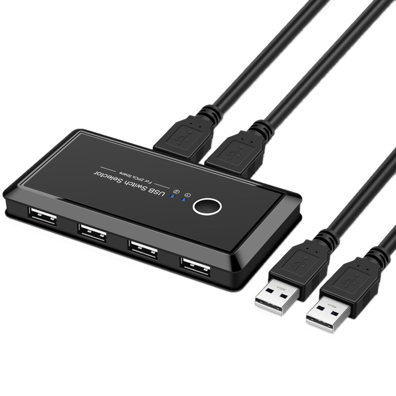 KVM-caja de interruptores USB 2,0, conmutador con 2 puertos, para compartir 4 dispositivos USB, para teclado, Monitor de impresora, interruptor USB