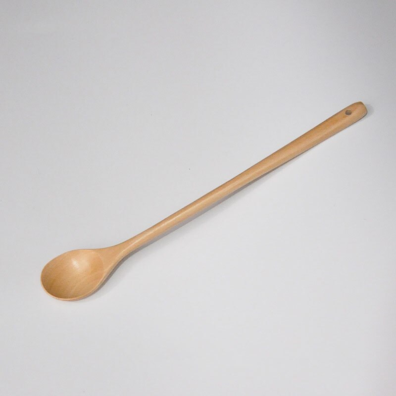 33*5cm Long Handle Wooden Spoon Natural Wood Coffee Tea Spoons Lengthening Stirring Spoon: White