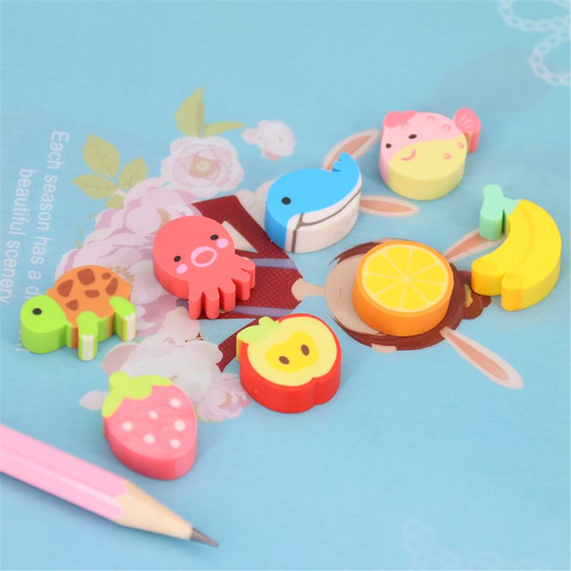 20 pcs/lot Mini Kawaii Cartoon Animal Eraser Cute Fruit Rubber Eraser