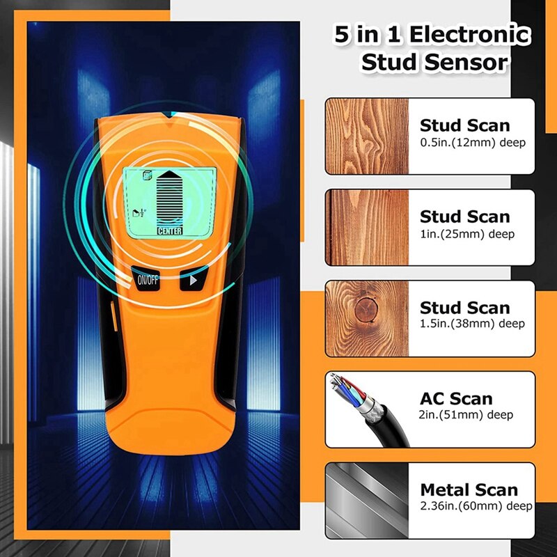 2Pack 5 In 1 Stud Finder Wall Scanner, Stud Sensor Sensor Finders For Wood AC Wire Metal Studs Joist Detection