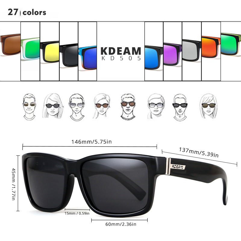 Kdeam modern sport herrsolglasögon polariserade chockerande färger solglasögon utomhus körning fotokromatiska solglasögon med låda