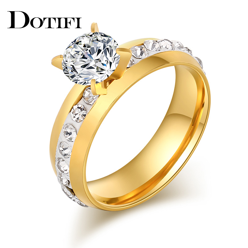 Dotifi 316L Rvs Ringen Voor Vrouwen Classic Opgeheven 4 Prong Enkele Zirconia Engagement Wedding Ring Sieraden