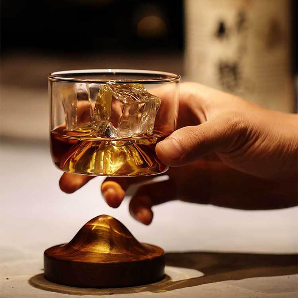 Transparant Kristal Whiskey Glas Mountain Vorm Houten Bodem Wijn Cup Voor Whiskey Wijn Vodka Keuken Bar Club Bier Wijn Glas