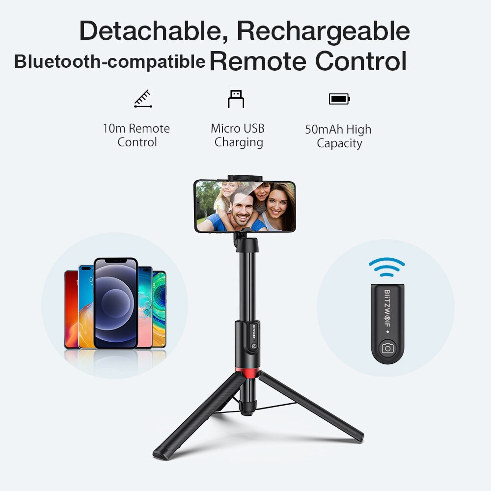 Blitzwolf BW-BS10 Plus Foldable Tripod Monopod Selfie Stick 1300mm Length Extendable Monopod Wireless Selfie Stick Phone Holder