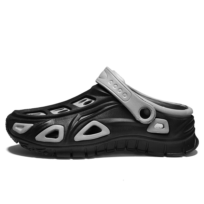 Sandali da uomo moda estate uomo zoccoli da spiaggia scarpe uomo pantofole vuote scarpe scarpe da acqua Casual illuminate a rete sandali da uomo: Black grey / 39