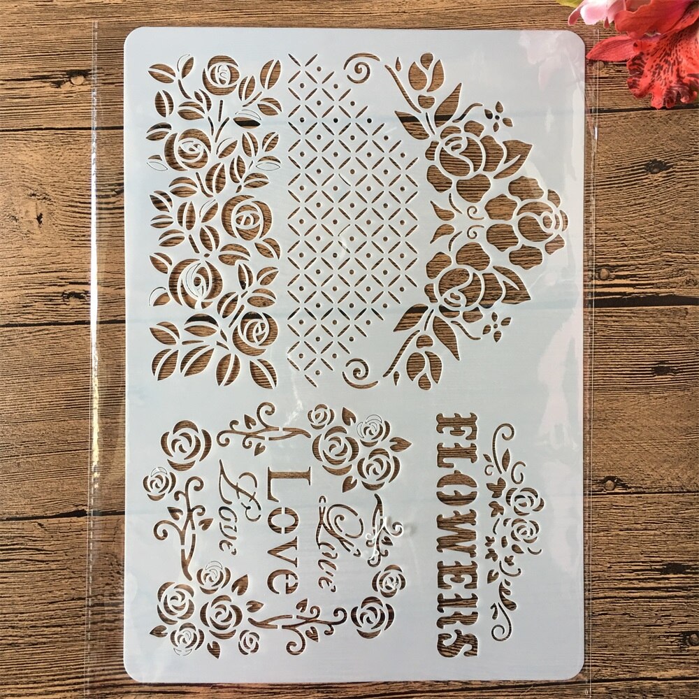 A4 kærlighedsblomster kant gør det selv håndværk lagdeling stencils maleri scrapbog stempling prægning album papirkort skabelon