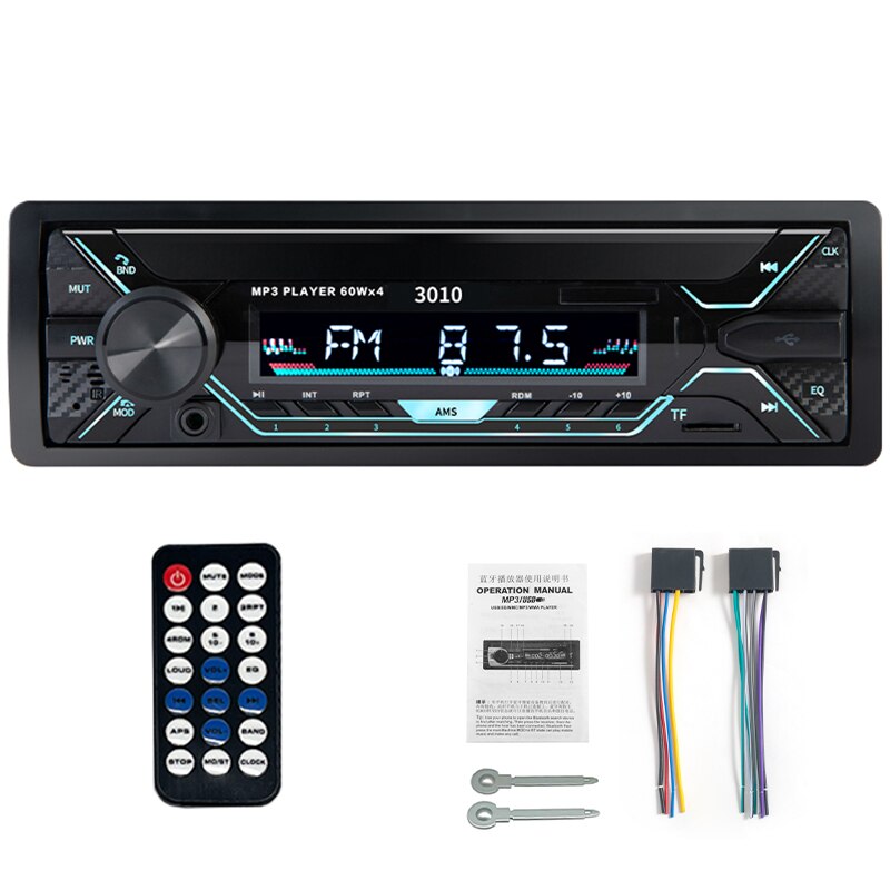 SINOVCLE-reproductor de MP3 estéreo para coche, dispositivo de Audio de 1din con Bluetooth, receptor FM 60Wx4 con Control remoto AUX/USB/tarjeta TF en Kit de tablero: 3010