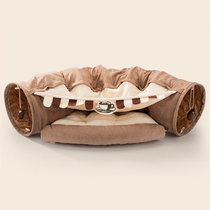 Lit Tunnel pliable avec tapis, 2 voies, avec boule à gratter, jouets interactifs, maison pour chat, chiot, chaton: 4