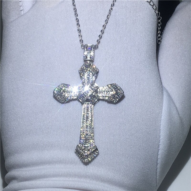 Colgante de lujo con cruz grande para mujer y hombre, colgante de boda de circonia cúbica 5A con Collar, joyería