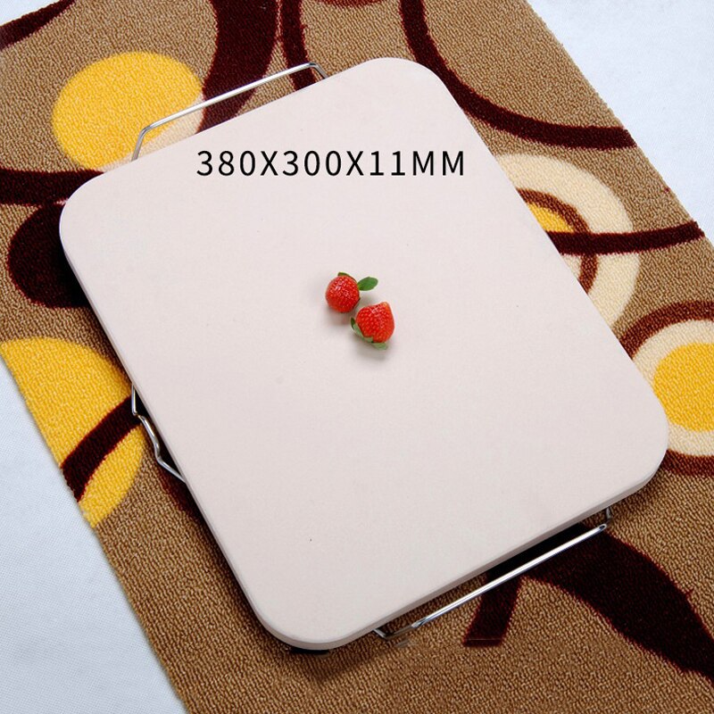 15'' Pizza Stone Board with Steel Handle Square Dish High Temperature Resistance Ceramic Plate Pizza Baking Pan Pizza Stone Tray: Default Title