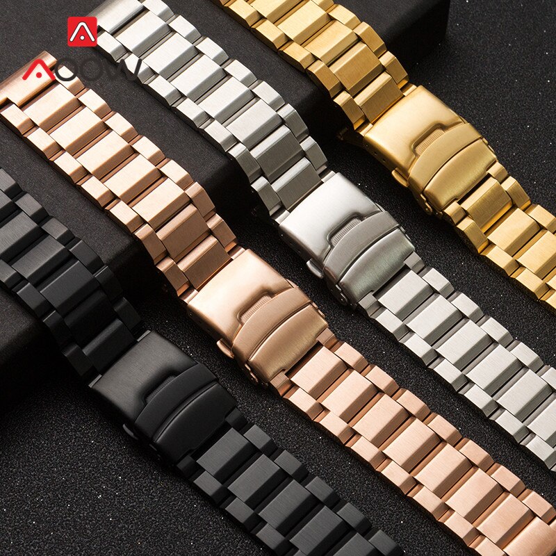 18 19 20 21 22mm 23mm 24mm 25mm Solid Stainless Steel Strap Watchband Metal Folding Buckle Replacement Band Watch Accessories