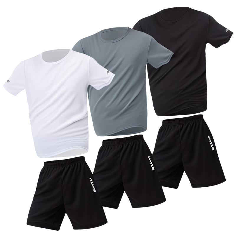 Costume d'été 2/6 pièces pour hommes, couleur unie, séchage rapide, sport de Fitness pour jeunes, respirant, manches courtes, décontracté, Joker, Short noir: L / MULTI