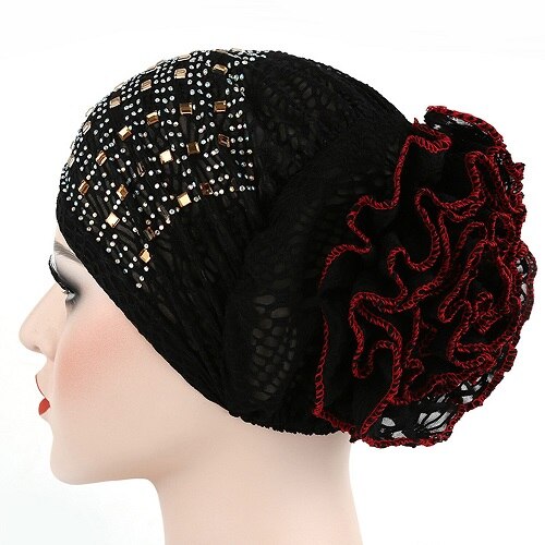 #5 kvinder muslimsk stretch turban hat kemo hårtab hovedtørklæde wrap hijib kasket freeship: Sort