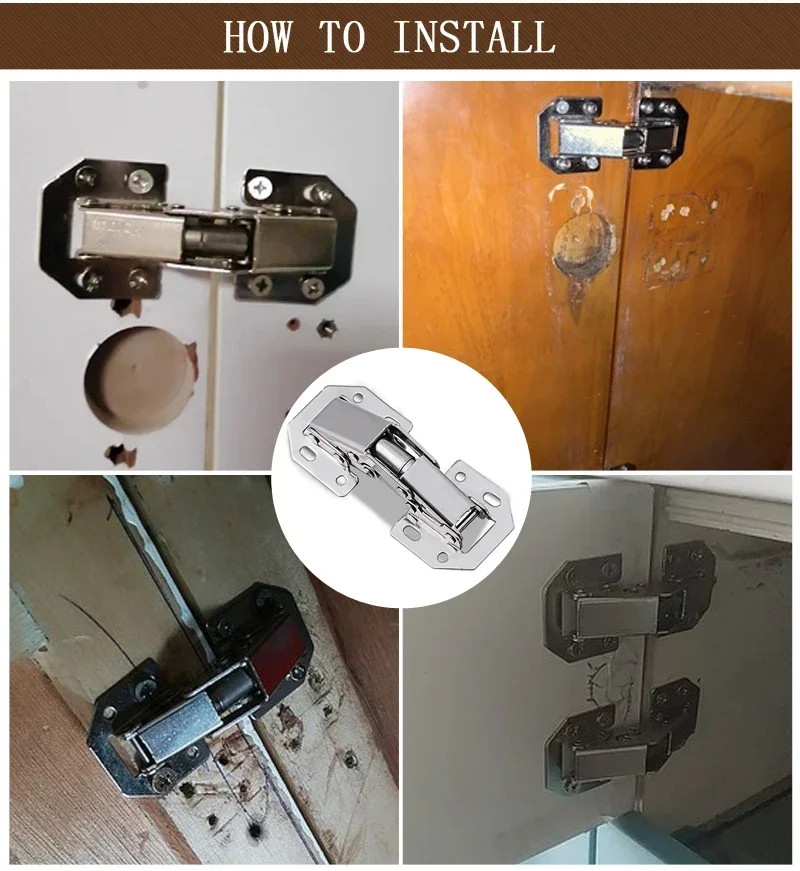 4Pieces Cabinet Hinges Drilling-free 90 Degree Hinge Cupboard Door Hydraulic Hinges Soft Close With Buffer Furniture Hardware