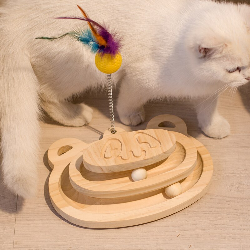 Trekatt skrapestolpe sisal skrapeleke med 2/3 lags spor spinnende kattelekebord med interaktive baller