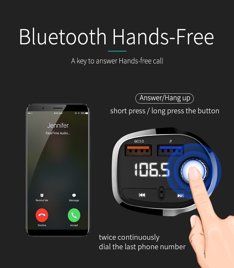 Bluetooth Auto Fm-zender Modulator Car mp3 Player Wireless Handsfree Muziek Audio T61 QC3.0 Poort USB interface Autolader