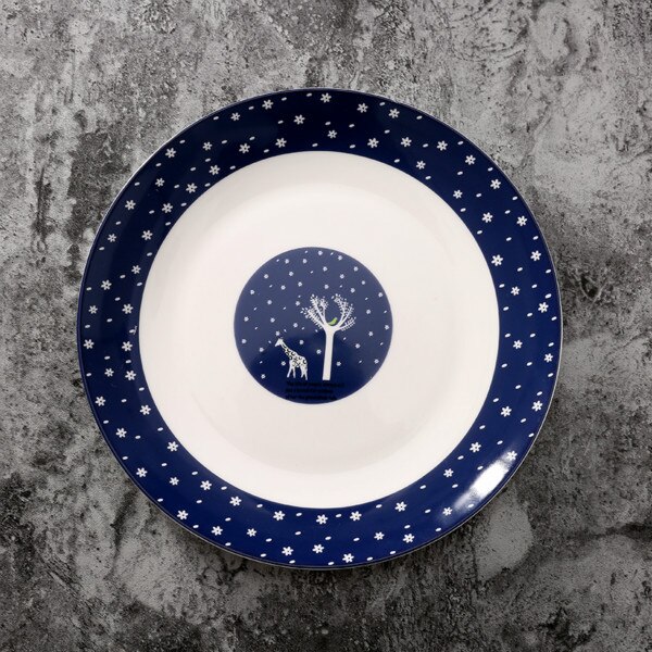 8 inches Round Bone China Tableware Western Food Beef Cake Dessert Plate Cartoon Porcelain Flat Dish Plates: 1