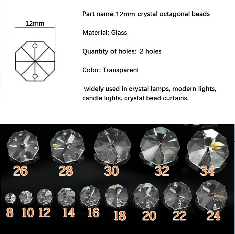 400 stuks/partij clear 12mm achthoek kralen in 2 gaten cut & facet kristal glazen kralen, gordijnen kralen free