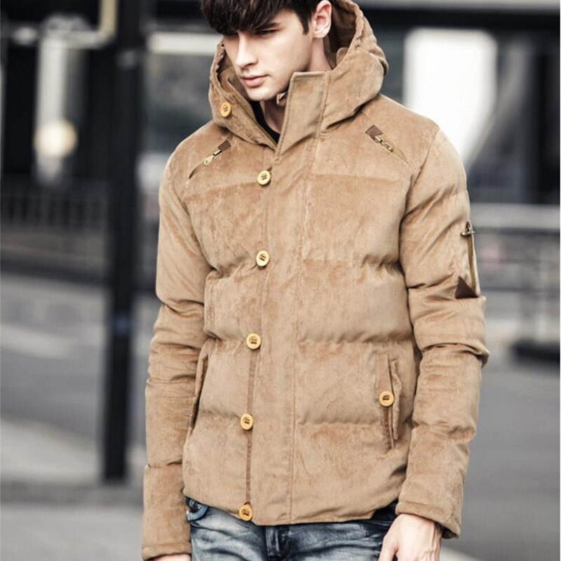 Winterjas Mannen Comfortabele Corduroy Engeland Stijl Jas Hooded Effen Kleur Gewatteerde Jassen Man Streetwear Parka Kleding