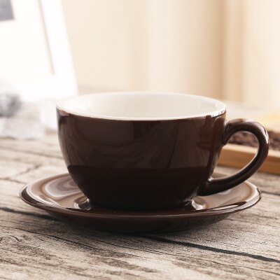 Taza de café artística Latte de boca ancha Macaron de 300ml con platillo, juego de tazas de café de cerámica esmaltada de colores gruesos europeos,: 09