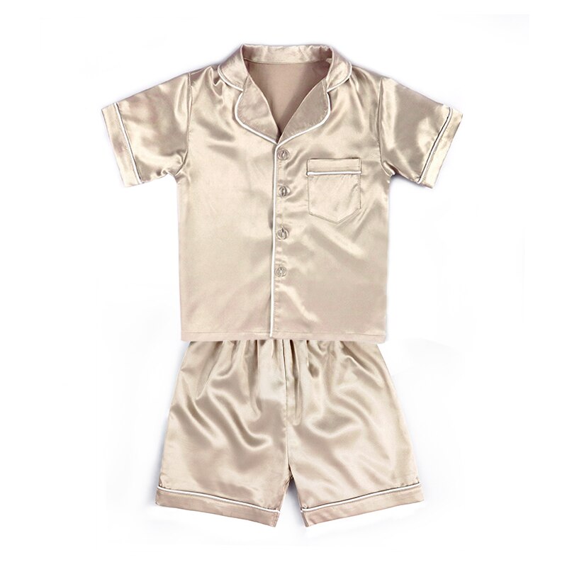 Pyjama en Satin de soie pour enfants, ensemble deux pièces, vêtements de nuit pour garçons et filles, tenue de printemps: Champagne / 3T