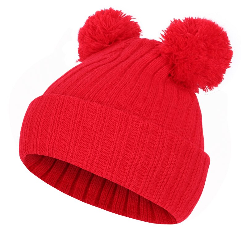 Kinderen kids winter hoed en pompom hoed wollen voering pompom peas baby meisje jongen hoed Baby Mutsen Kids Oor hoed: Red