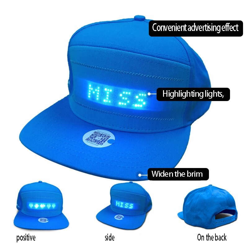 Sombrero LED que brilla con aplicación para teléfono móvil, se desplaza de forma inalámbrica, Bluetooth, pantalla Flexible, gorra LED, pantalla de mensajes