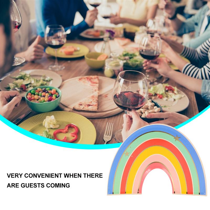 12Pcs Chic Rainbow Shaped Party Plates Disposable Paper Plates Banquet Party Dinners Parties Decorations Party Supplies