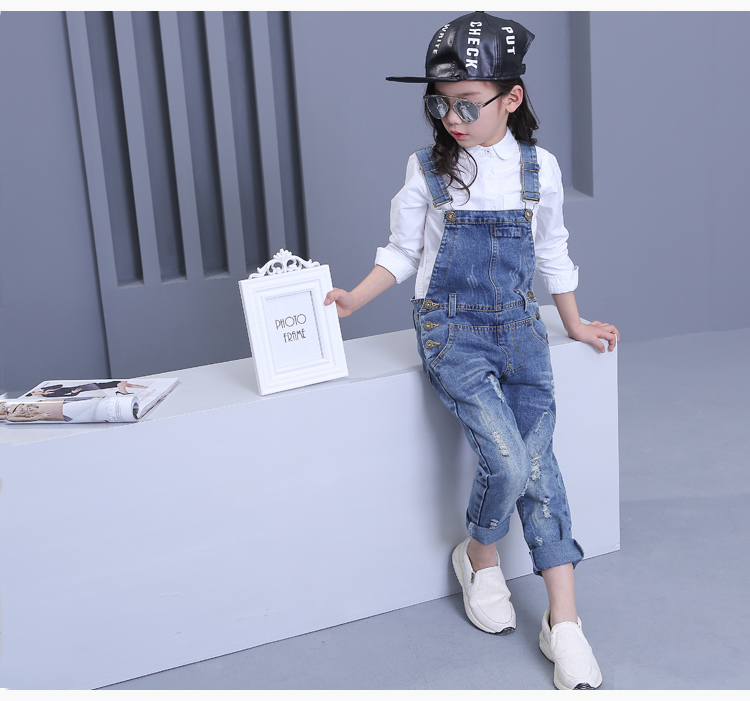 Kids Children Girls Clothes Denim Hole Jumpsuit Overalls Playsuit For Teen Girls Blue Jeans 4 5 6 7 8 9 10 12 13 14 Years Old