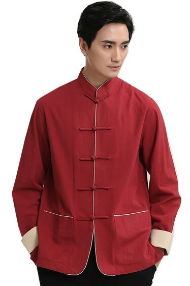 Shanghai histoire chinoise traditionnelle hommes, vêtements orientaux, tangzhuang tai chi, chemise Kungfu, haut pour hommes: Rouge / L