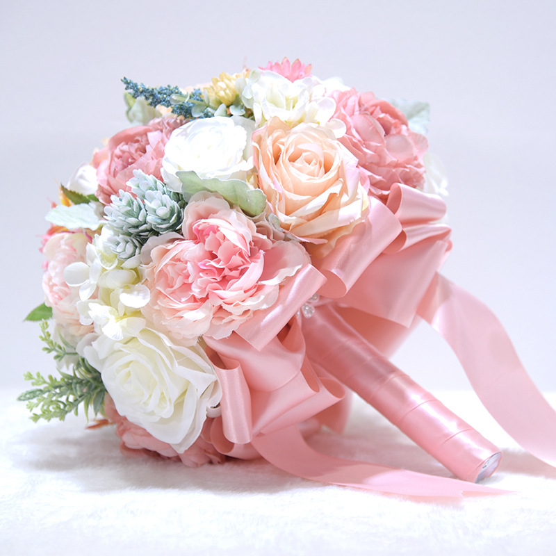 JaneVini Romantic Pink Purple Bridal Flower Bouquet Wedding fleur rose Peonies Bride Bouquets fleurs artificielles