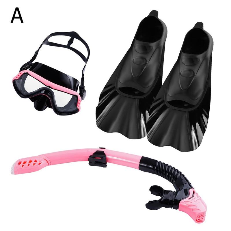 Snorkeling Set Silicone Swim Goggles Scuba Diving Mask Dry Snorkel Swim Fins buceo маска для плавания очки для плавания: A