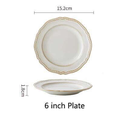 Retro Embossing Bone China Dinner Plates Flower Shape Wedding White Charger Plate Bowls Dishes and Plates Sets Kitchen Supplies: 6 inch Plate