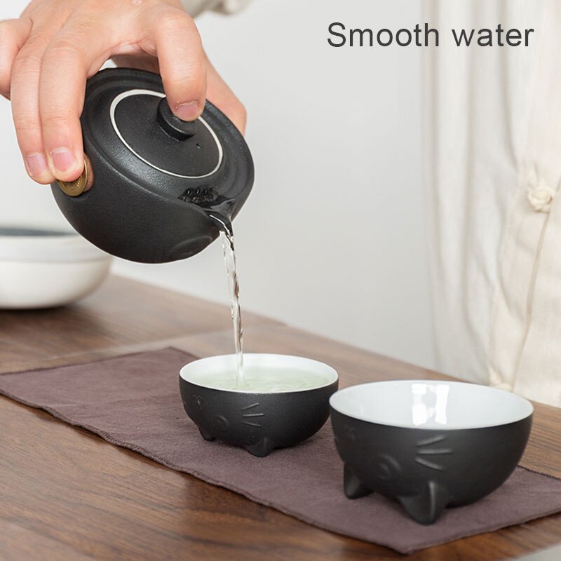 Juego de té de cerámica portátil para gatos, juego de cerámica con tetera, tazas de té, bolsa de viaje para oficina, hogar, viaje, rápida