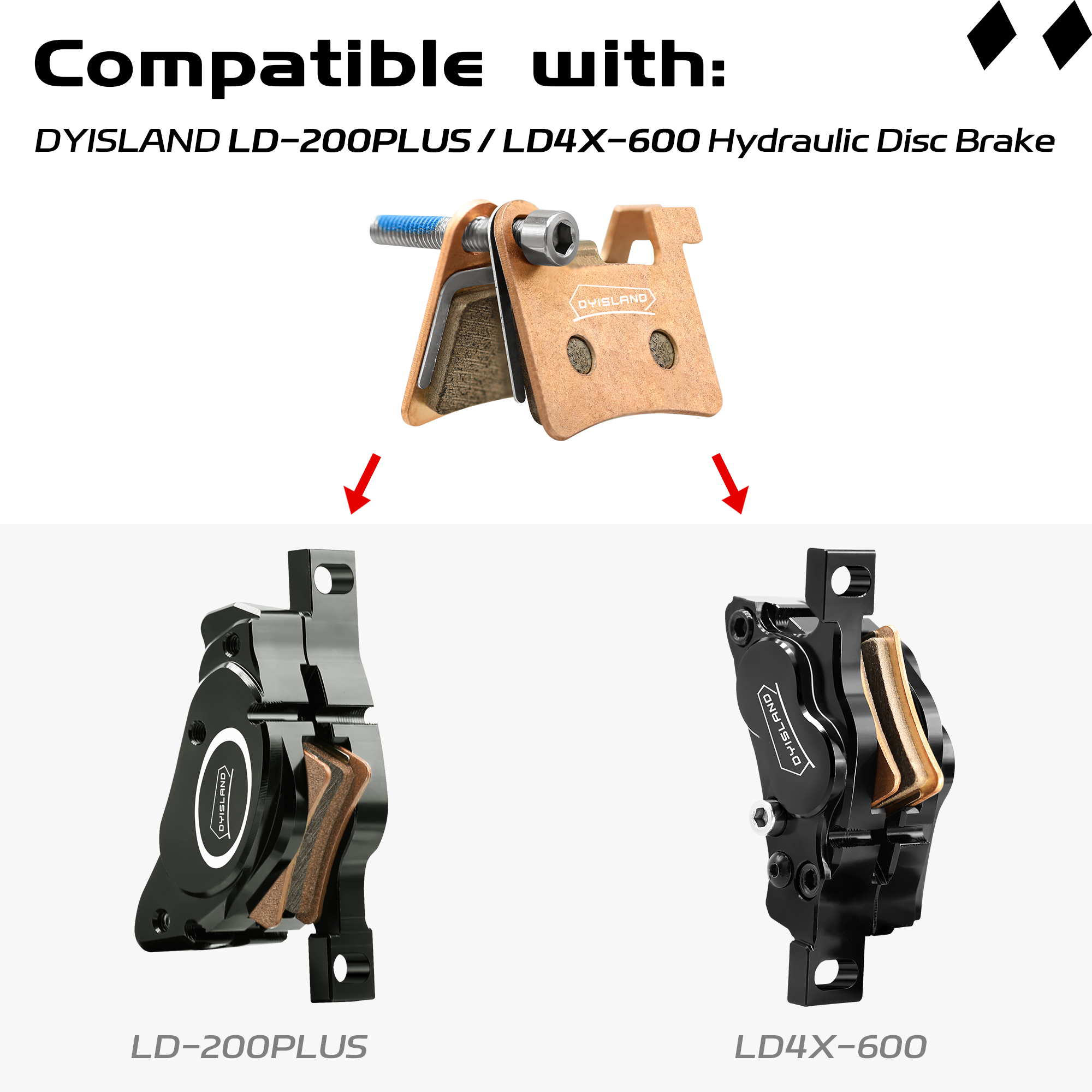 DYISLAND 2 pares de pastilhas de freio a disco de bicicleta elétrica de metal sinterizado ou semi metálico MT600, para pastilha de freio DYISLAND LD-200PLUS LD4X-600 LD4X-300
