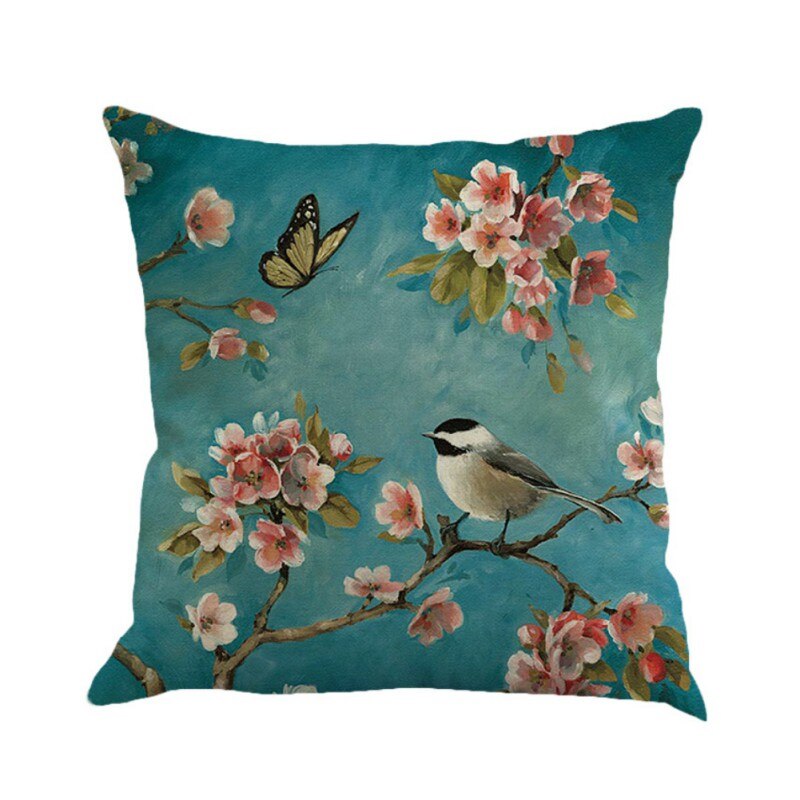 Cojines de sofá 45x45 cm, Cojines de pájaros para el hogar, Cojines decorativos de mariposa, Cojines de lino para decoración del hogar, textiles para el hogar