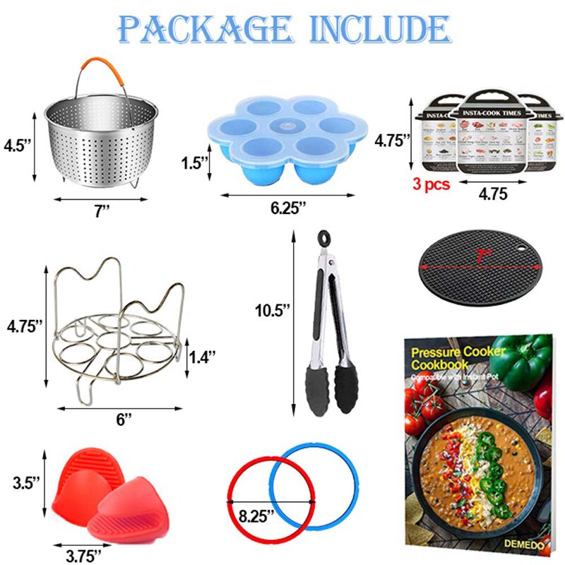 9PCS Pressure Cooker Accessories Set 3 Quart Instant Pot Accessories Eggs Racks 304 Stainless Steel Steamer Basket Kitchen Set