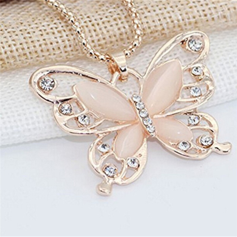 Rose Gold Acryl Kristall 4CM Große Schmetterling Anhänger Halskette 70CM Lange Kette zur Seite fahren Schmuck Für Frauen