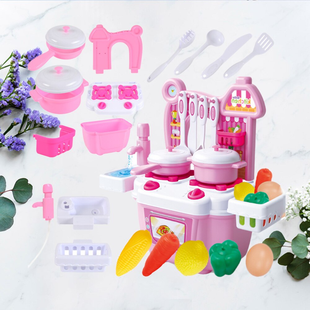 1 Set of 20PCS Mini Kitchen Toy Set Cartoon Playing House Cooking Toy Kit Funny Role Play Dining Table Toy Set Educational Simul: Pink