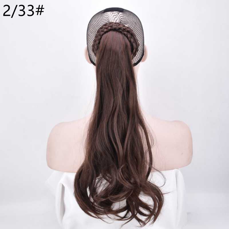 Glæde & skønhed syntetisk hår langt bølget hår chignon fiber med høj temperatur 130g 22 "klip i hestehalehårforlængelser: #4