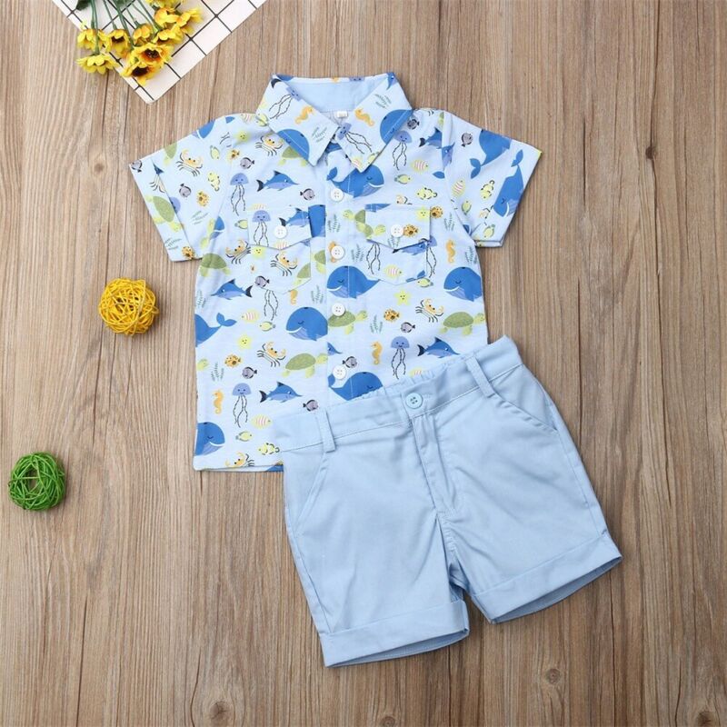 Zomer Kleding Sets jongen Katoen casual kinderkleding Baby Jongens Jurk shirt + Shorts Broek 2 Stuks kleding Sets