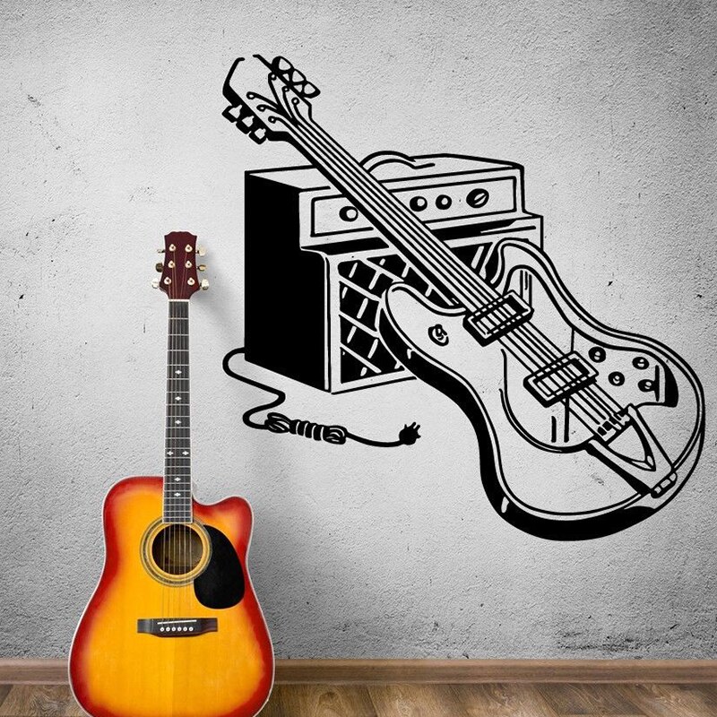 Gitara elektryczna naklejka Rock Pop narzędzia muzyczne naklejki ścienne winylowe Bar studio muzyczne dekoracje sztuka na ścianę AZ1011