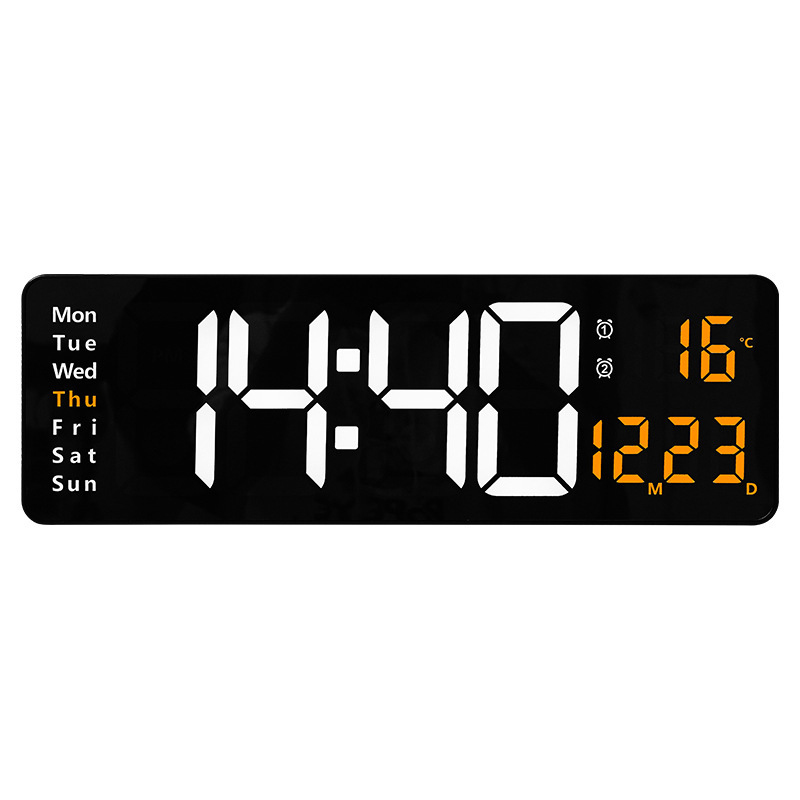Horloge murale numérique avec télécommande, grand écran Led, Date, semaine, température, heure, compte à rebours, alarme, décoration pour la maison et le bureau,: Orange temperature