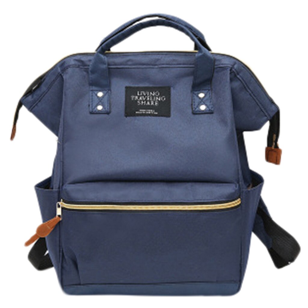 Backpack Living Travelling Share Unisex Solid Backpack School Travel Bag Double Shoulder Bag Zipper Bag: Navy