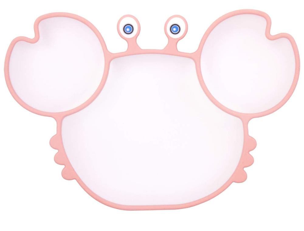 Assiette en Silicone pour enfants, bol en forme de crabe, dessin animé, alimentation pour bébé, vaisselle pour enfants: Pink
