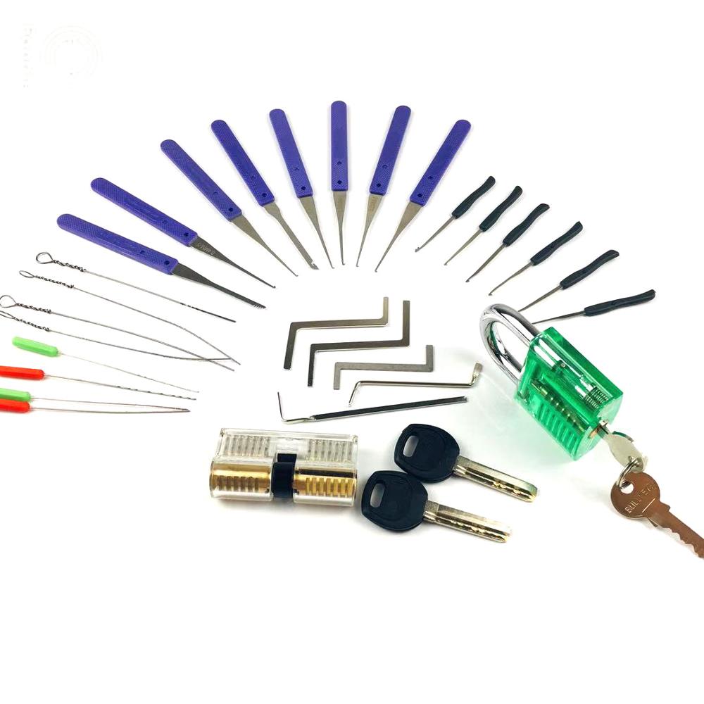 5 in 1 Lock Pick Set Combination for Beginner Training,2pcs Transprent Practice Lock ,12pcs+10pcs Broken Key Remove Tool,5pcs Te