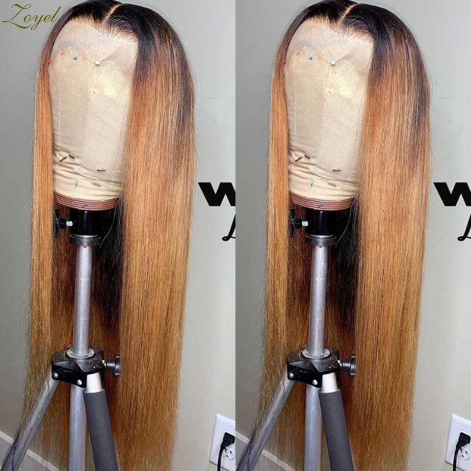 Zoyel Traight 1b/27 Ombre Synthetisch Haar Pruik Voor Vrouwen 2 Kleur Honing Blonde Lace Front Fiber Pruiken Natuurlijke haarlijn