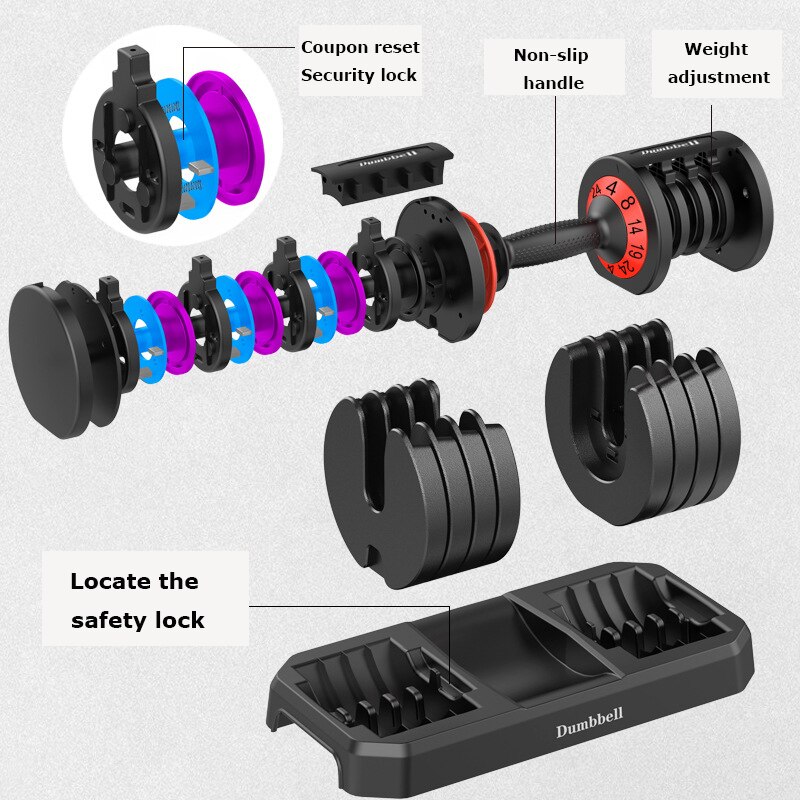 32KG Gym Strength Training Dumbbell Men's Home Fitness Equipment 40KG Can Quickly Adjust Automatic Smart Dumbbell Set